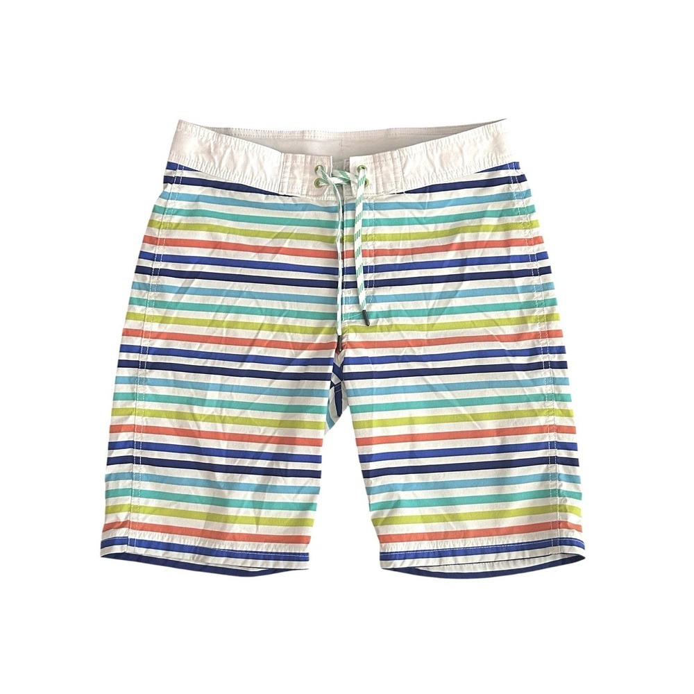 J Crew Crewcuts Boys Swim Trunks Shorts Rainbow Striped Mesh Lined Size 14 Beach